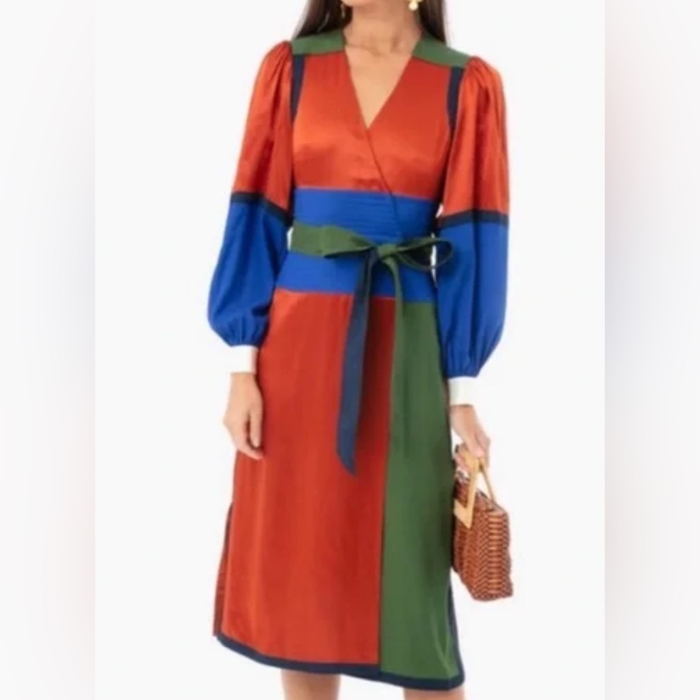 Tory Burch Vibrant Colorblock Midi Dress - Orange, Blue, Green - Picture 4 of 6